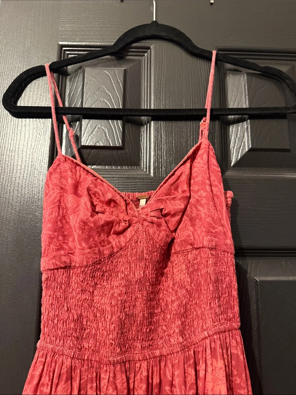 Free People Red Floral Tiered Maxi with Smocked Waist and Spaghetti Straps